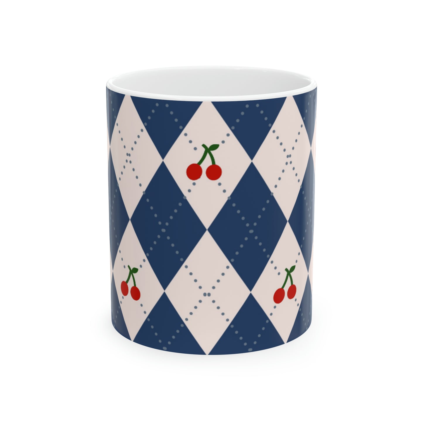 🍒 Cherry Plaid Diamond Ceramic Mug 11oz - Vintage Charm for Your Cup