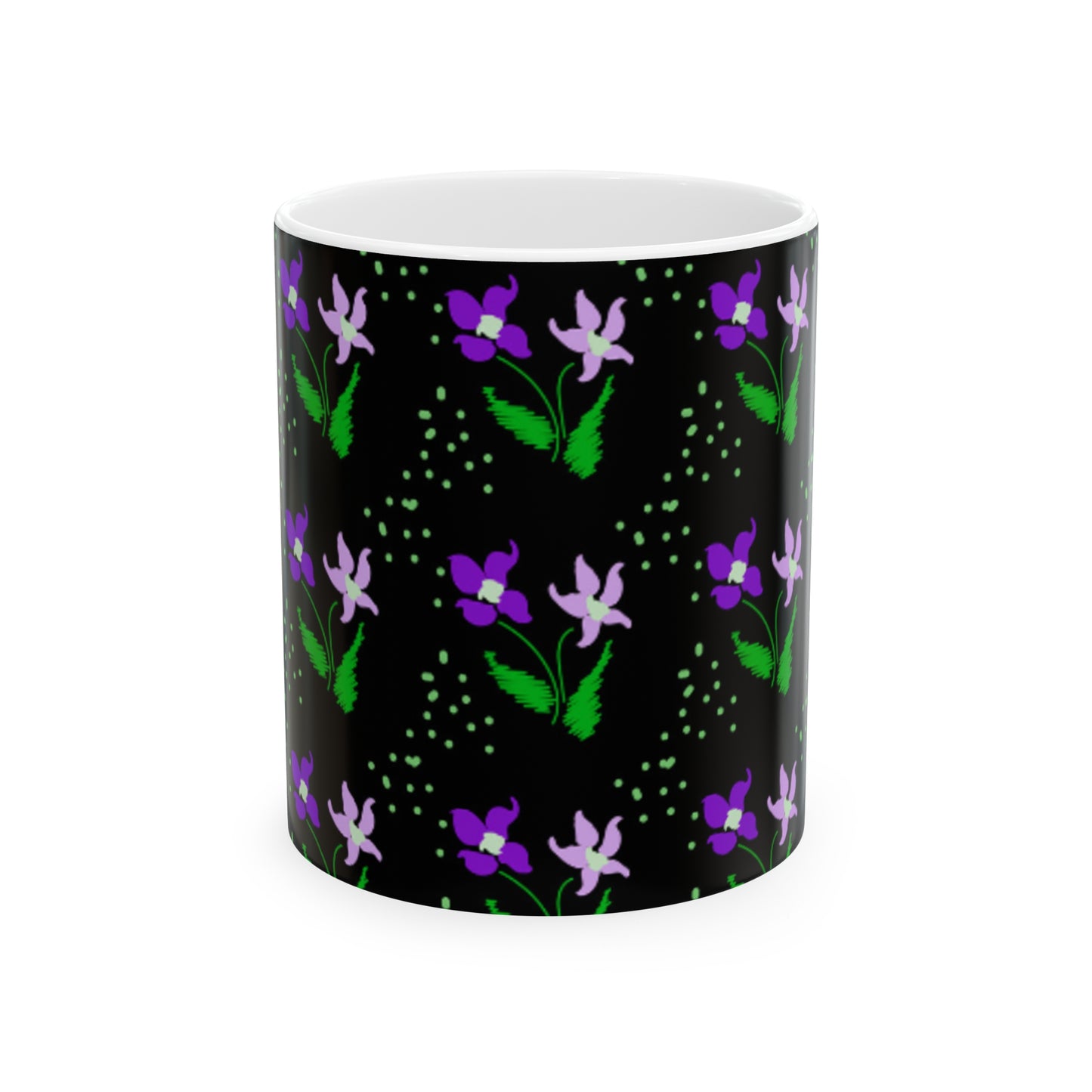 Electric Floral Black Ceramic Mug 11oz - BPA-Free, Microwave & Dishwasher-Safe