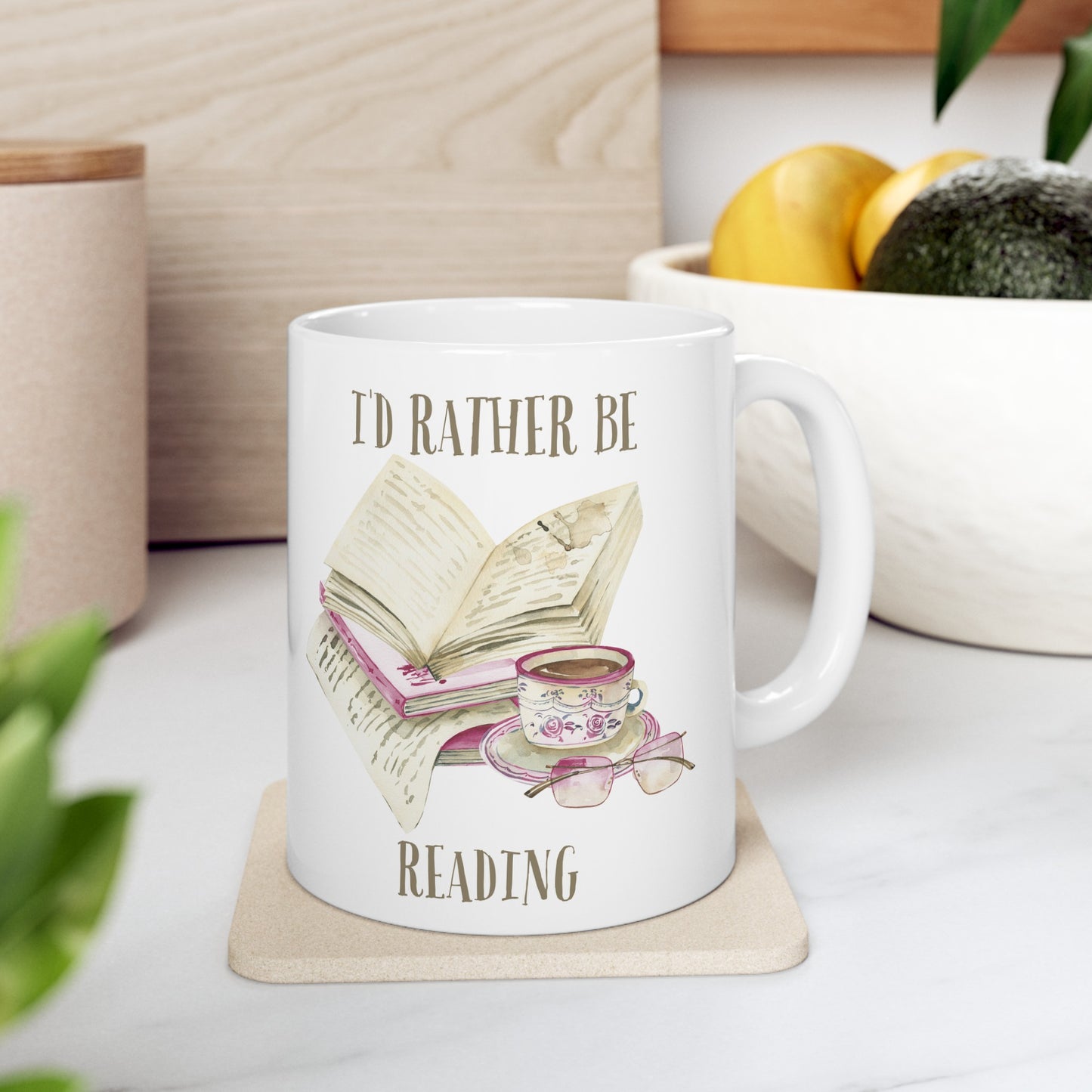 📖 "I'd Rather Be Reading" Ceramic Mug 11 oz - Books and Mug Design