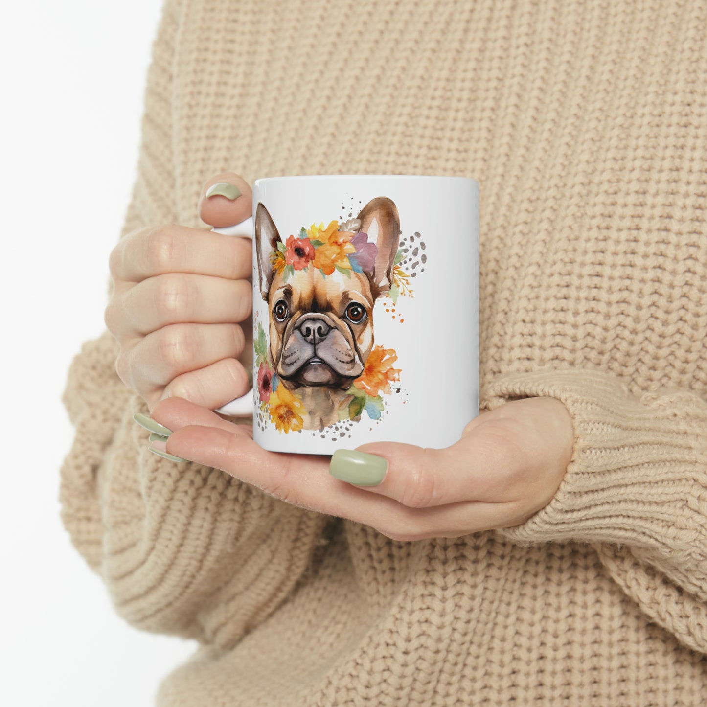 Frenchie Flower Power Ceramic Mug 11 oz - Cute Frenchie Gift for Dog Lovers