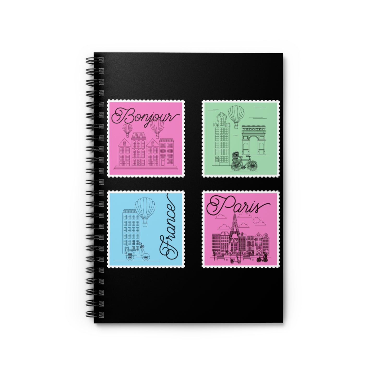 🇫🇷 "From Paris with Love" Spiral Notebook-Ruled Line - Parisian Stamps