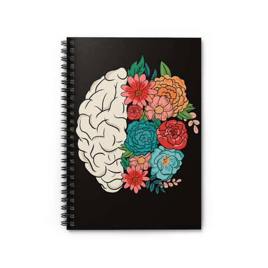 "A Floral Brain" Spiral Notebook-Ruled Line-Black Cover