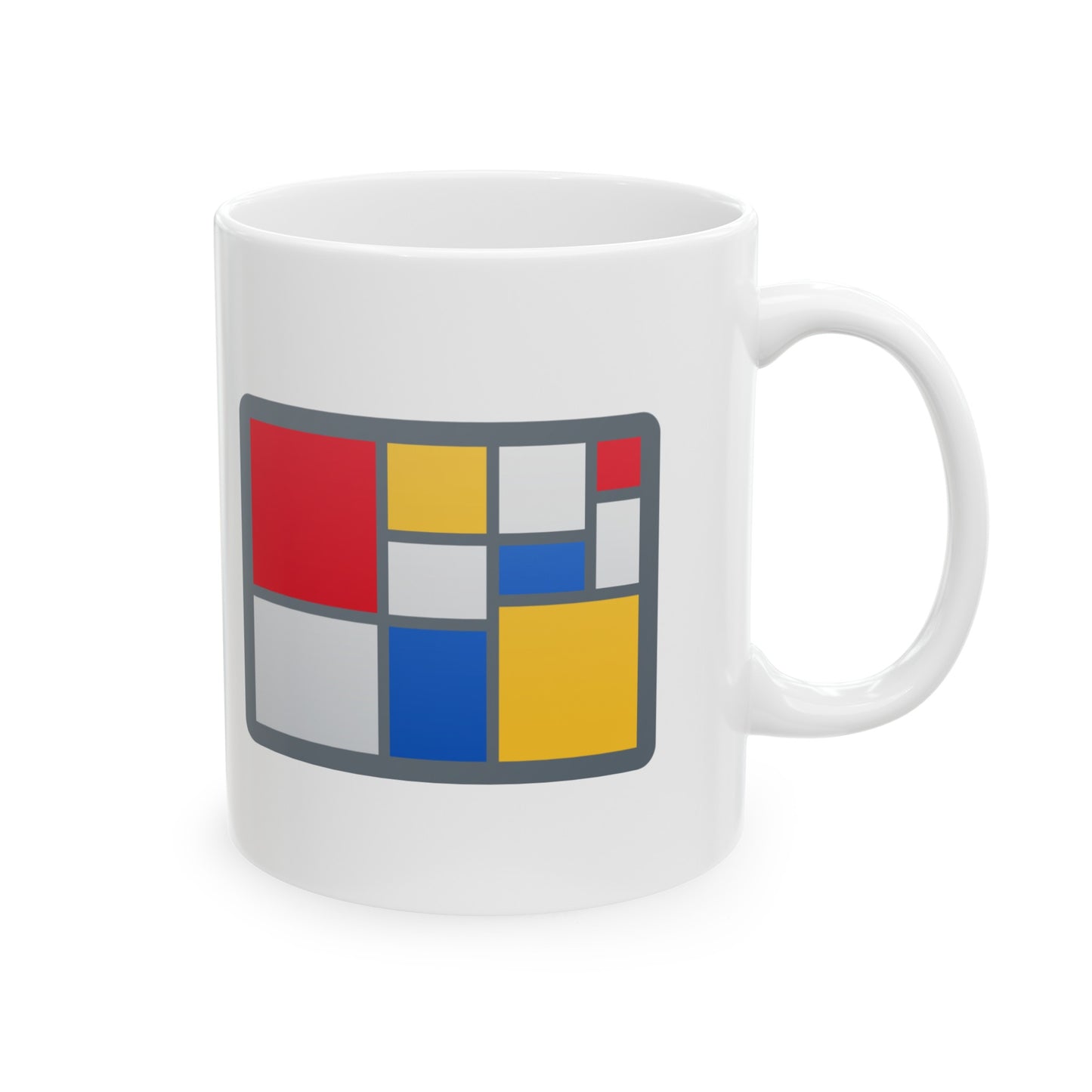 Colorful Modern Art Abstract Ceramic Mug 11oz - Red, Blue, White, Yellow Design