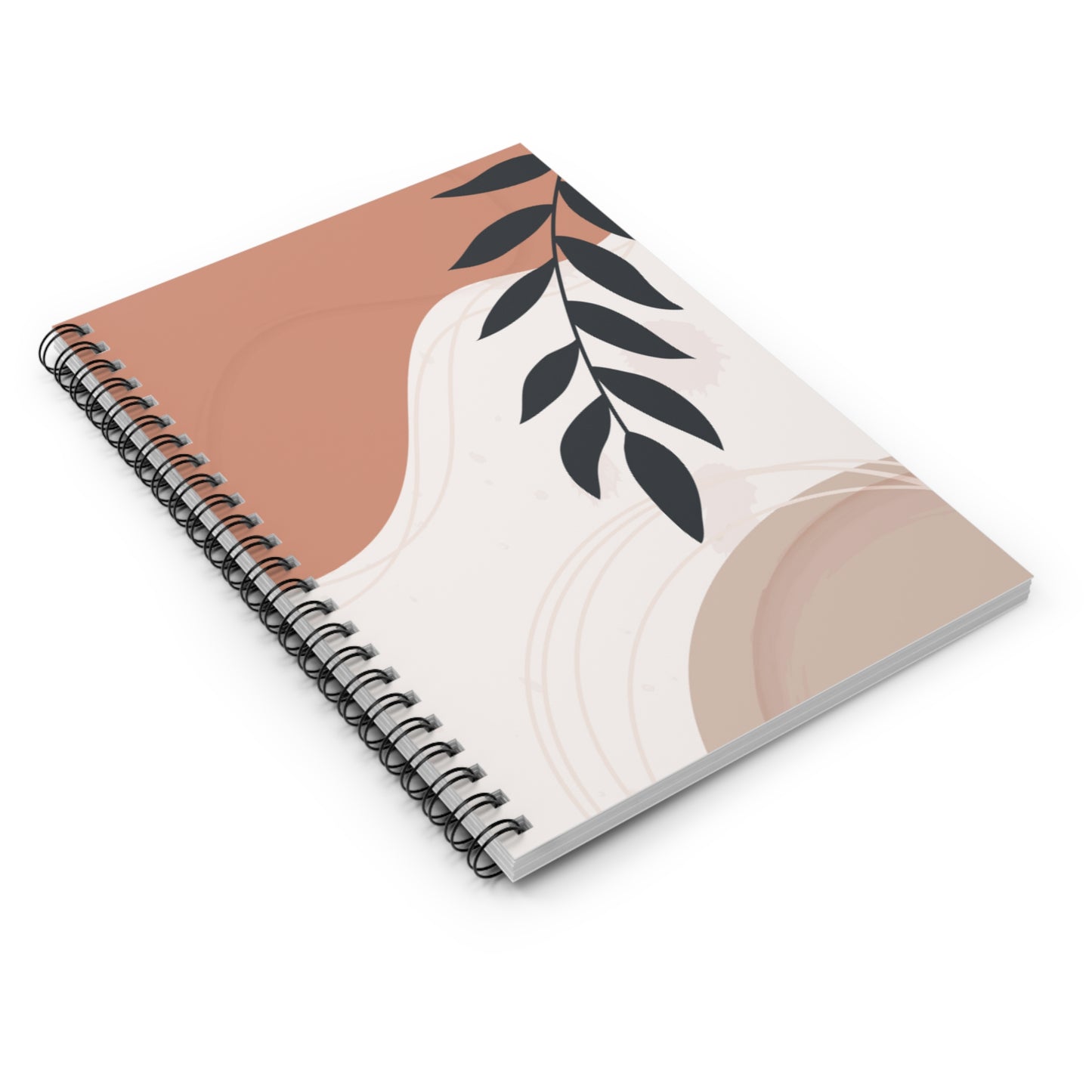 "Modern Abstract Leaves" Spiral Notebook-Ruled Line - Pink & Beige Design