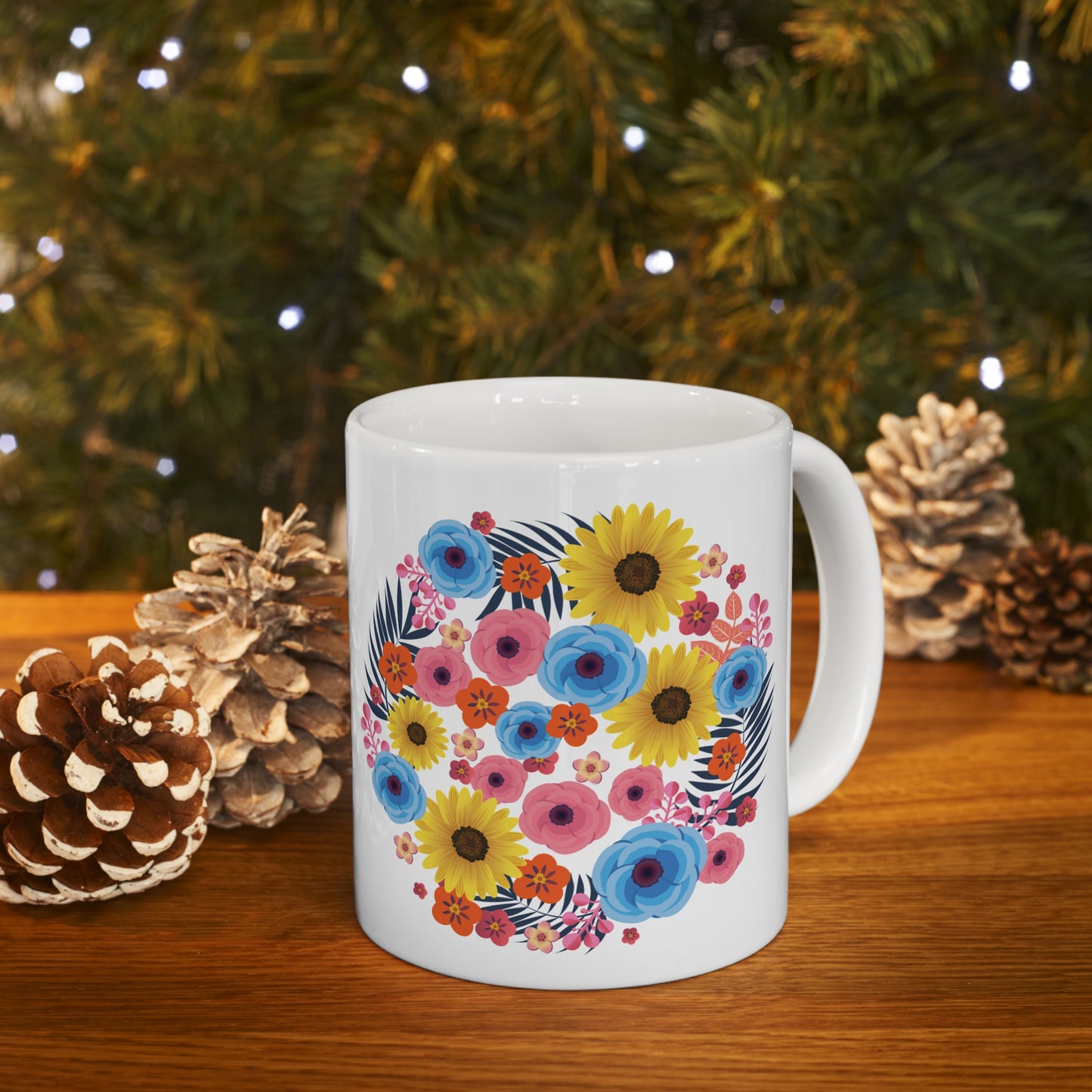 Colorful Spring Flowers Ceramic Mug 11oz | BPA-Free, Microwave Safe