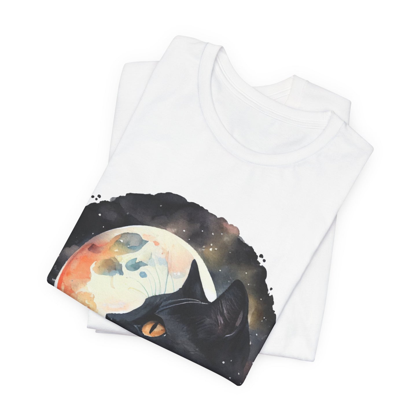 🐈‍⬛ Celestial Black Cat Moonlight Unisex Jersey Short Sleeve Tee-white