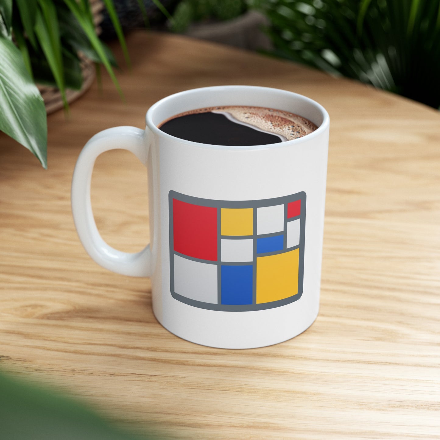 Colorful Modern Art Abstract Ceramic Mug 11oz - Red, Blue, White, Yellow Design