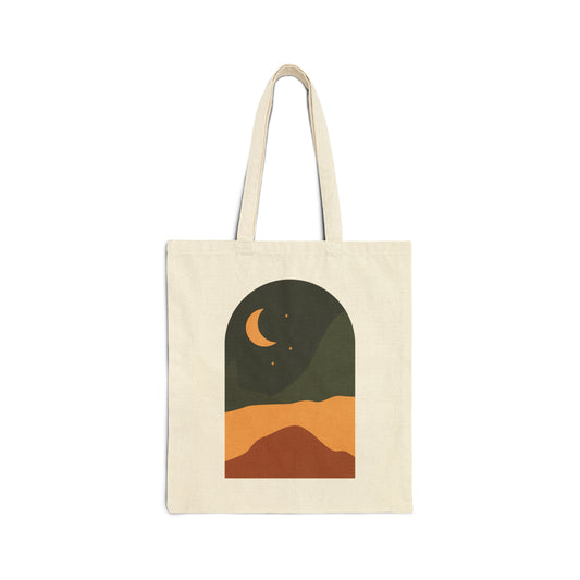 Mountain Night Scene Cotton Canvas Tote Bag