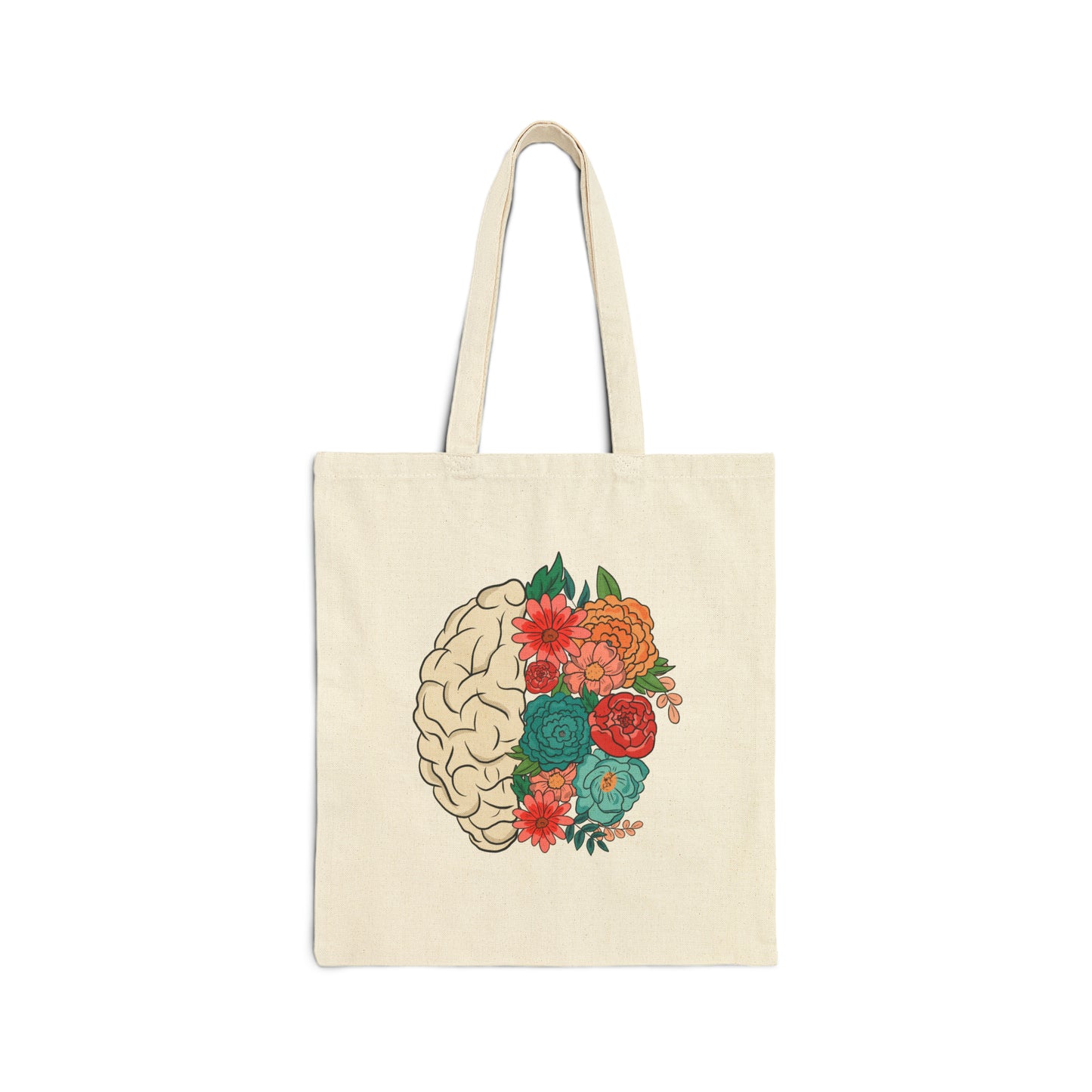 Floral Brain Colorful Canvas Tote Bag - 100% Cotton