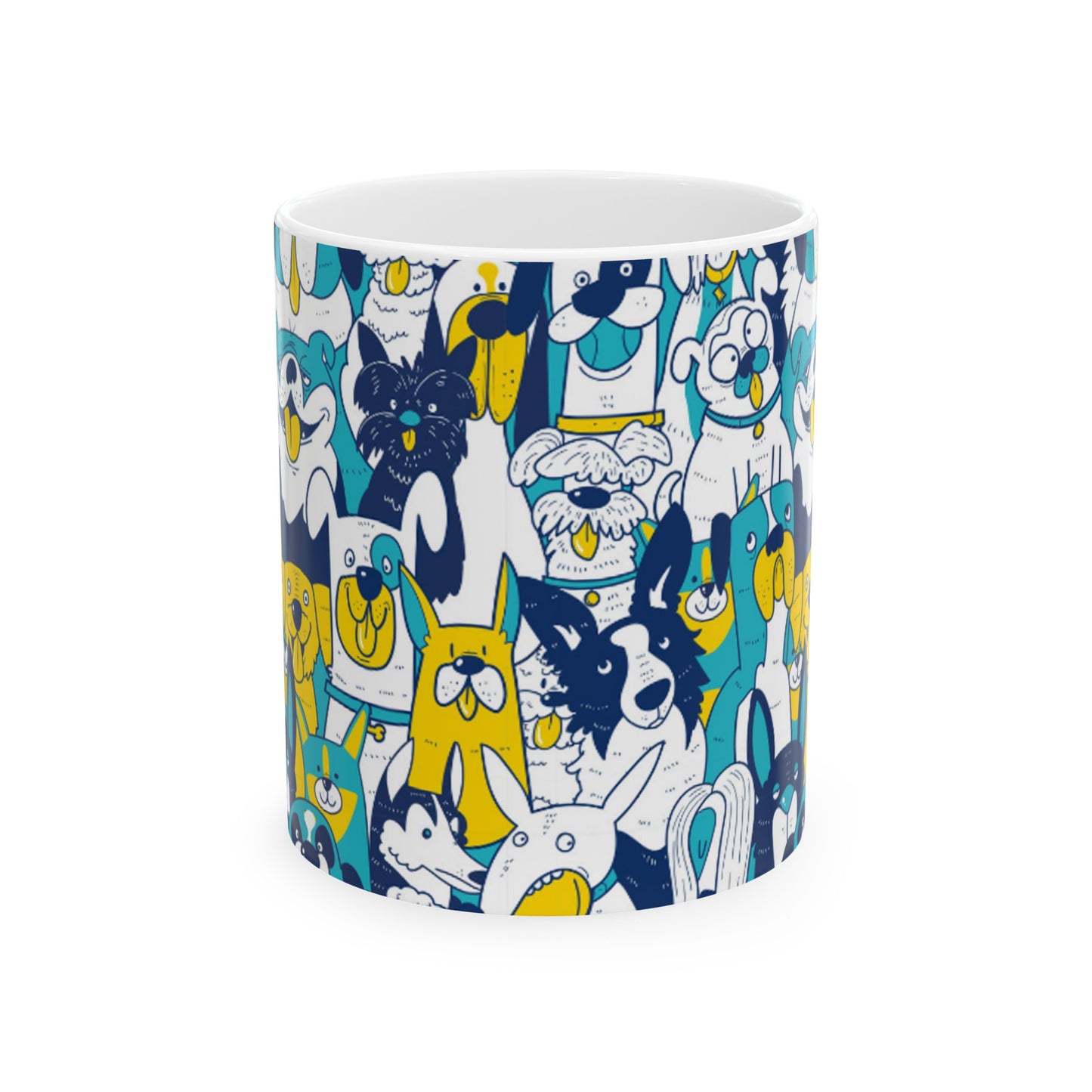 🐶 Pawsome Pals in Blue & Yellow Ceramic Mug 11oz - Cheerful Canine Companions