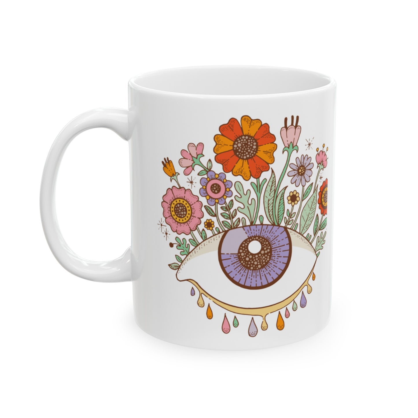 "Third Eye Blooms" Ceramic Mug 11 oz - Colorful Eye with Flowers