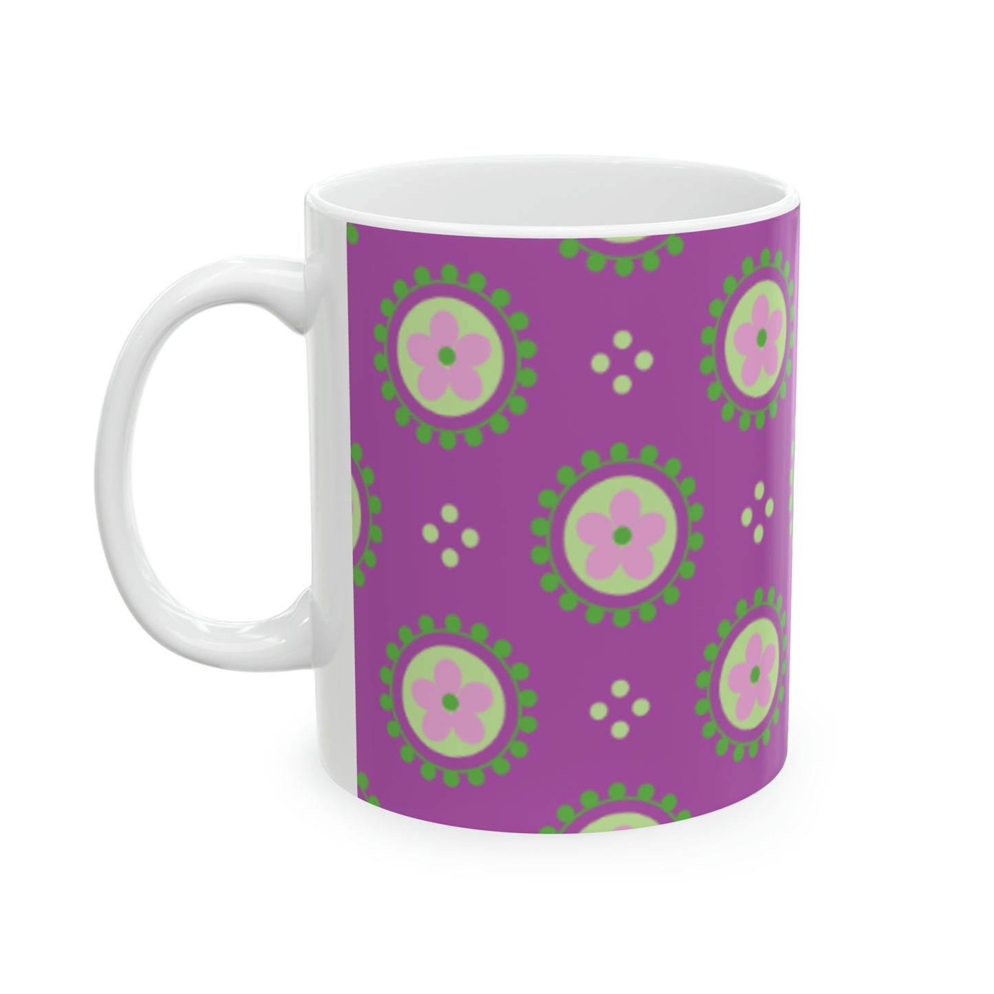 🌸 Purple Pink Magenta Floral Ceramic Mug 11 oz