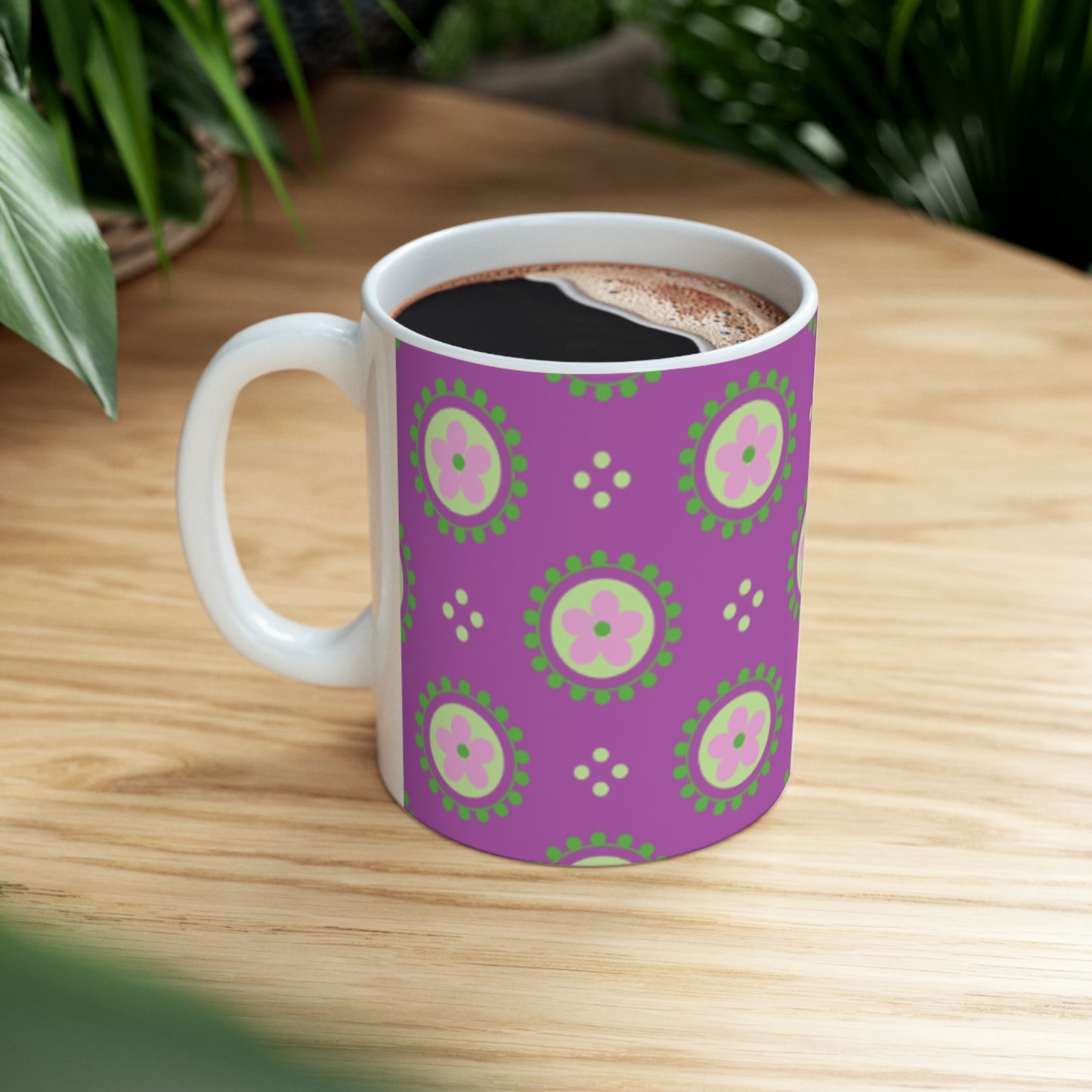 🌸 Purple Pink Magenta Floral Ceramic Mug 11 oz