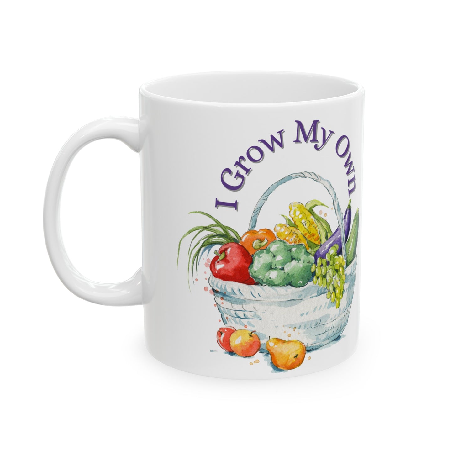 👩‍🌾 "I Grow My Own" Ceramic Mug 11 oz - Fresh Vegetables Basket Design