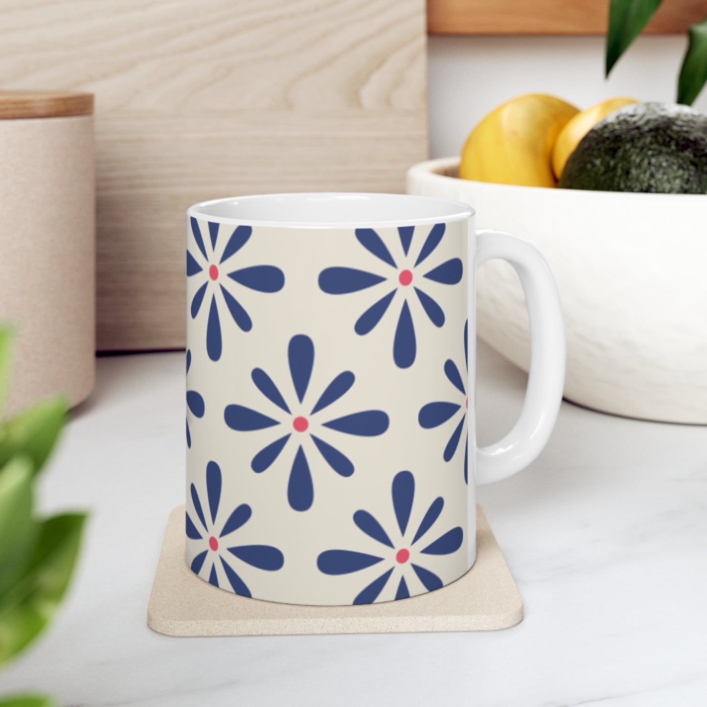 Blue and Red Flower Pattern Ceramic Mug 11oz | BPA-Free