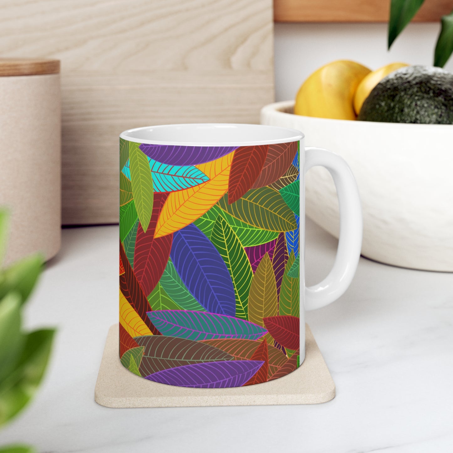 Golden Rainbow Leaves Ceramic Mug 11oz - BPA-Free, Microwave & Dishwasher-Safe