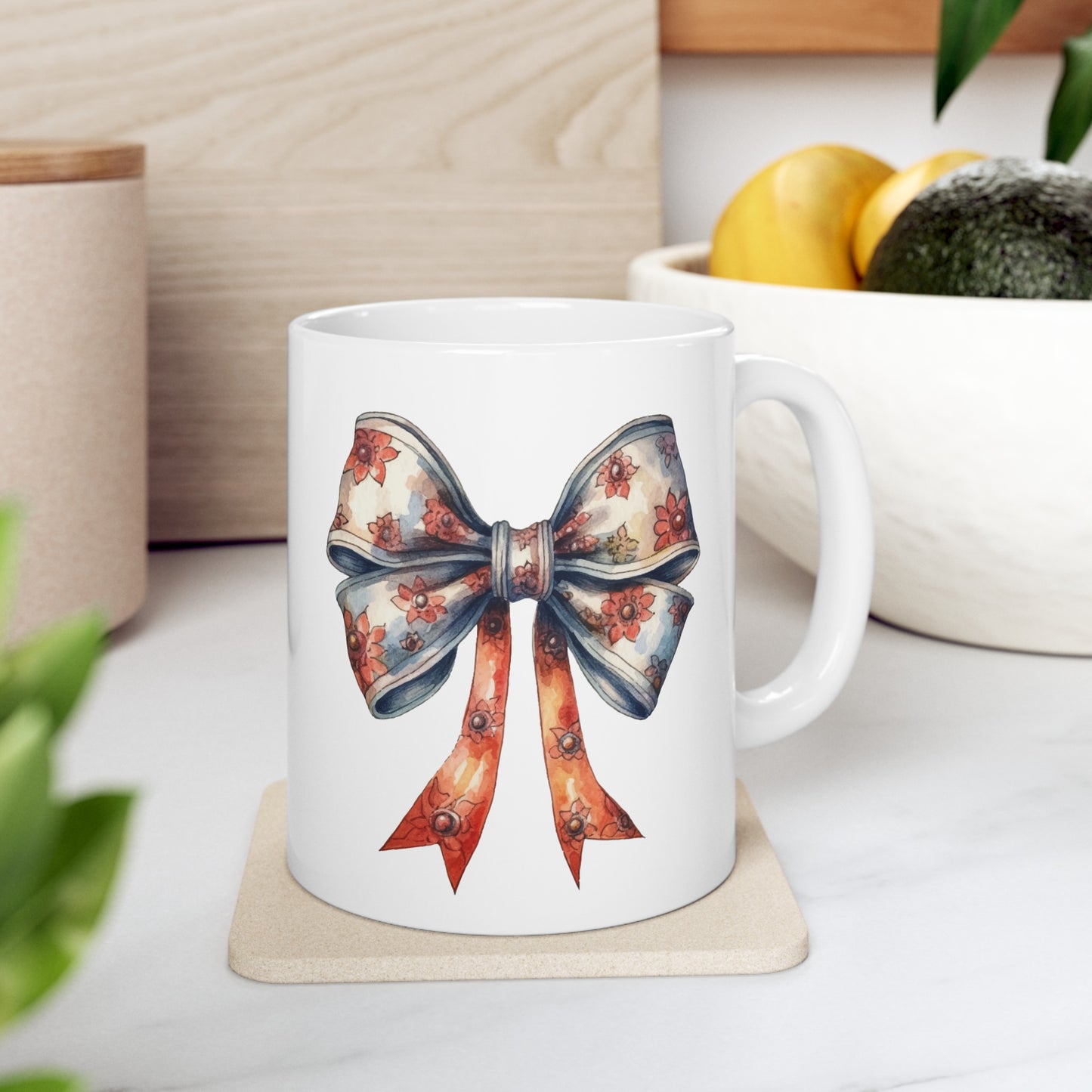 Coquette Orange and Blue Bow Ceramic Mug 11oz