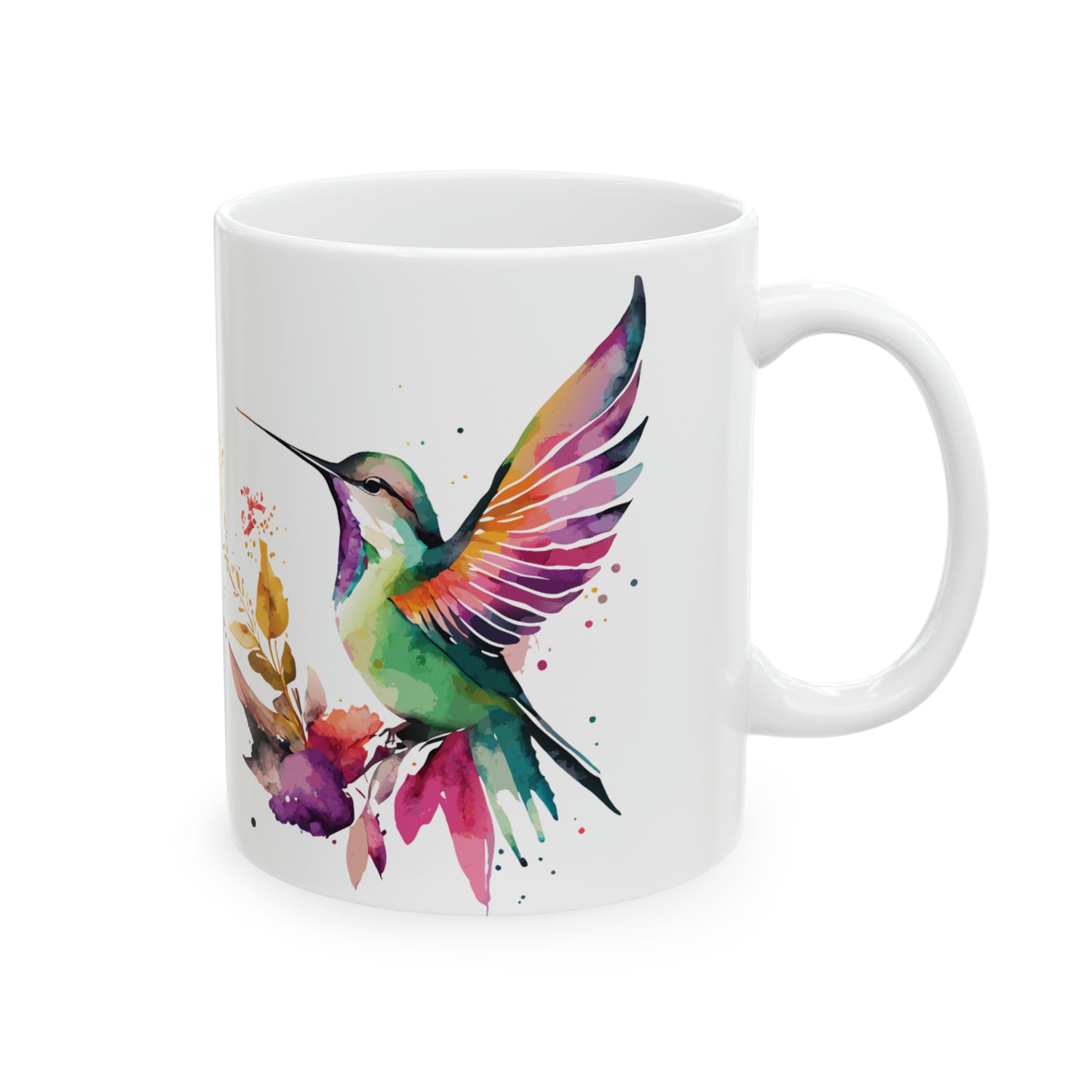 Colorful Hummingbird and Flower Ceramic Mug 11 oz - Perfect for Nature Lovers