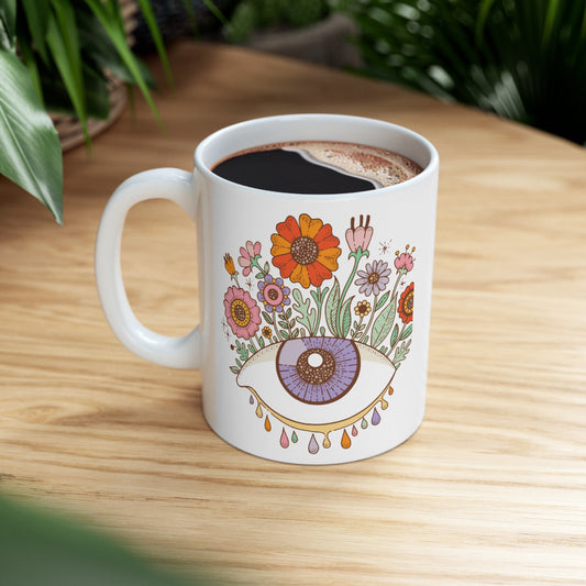 "Third Eye Blooms" Ceramic Mug 11 oz - Colorful Eye with Flowers