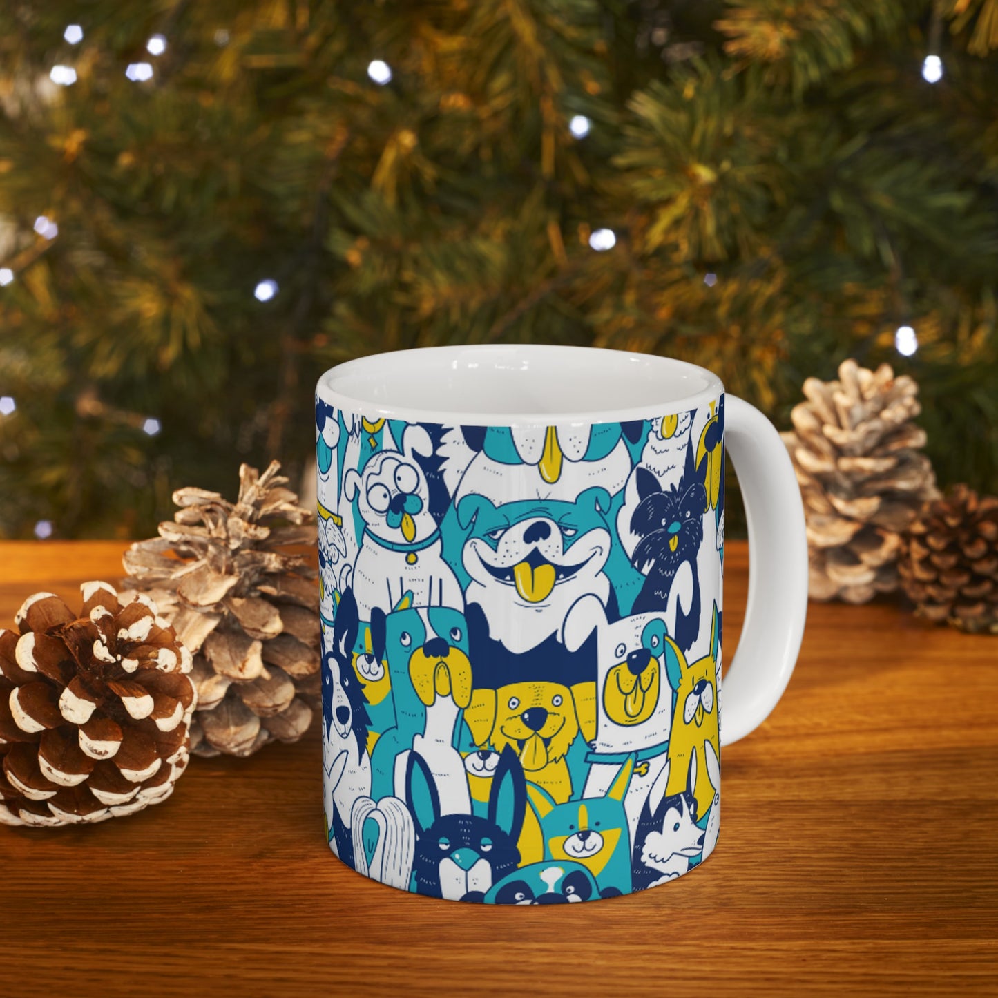 🐶 Pawsome Pals in Blue & Yellow Ceramic Mug 11oz - Cheerful Canine Companions