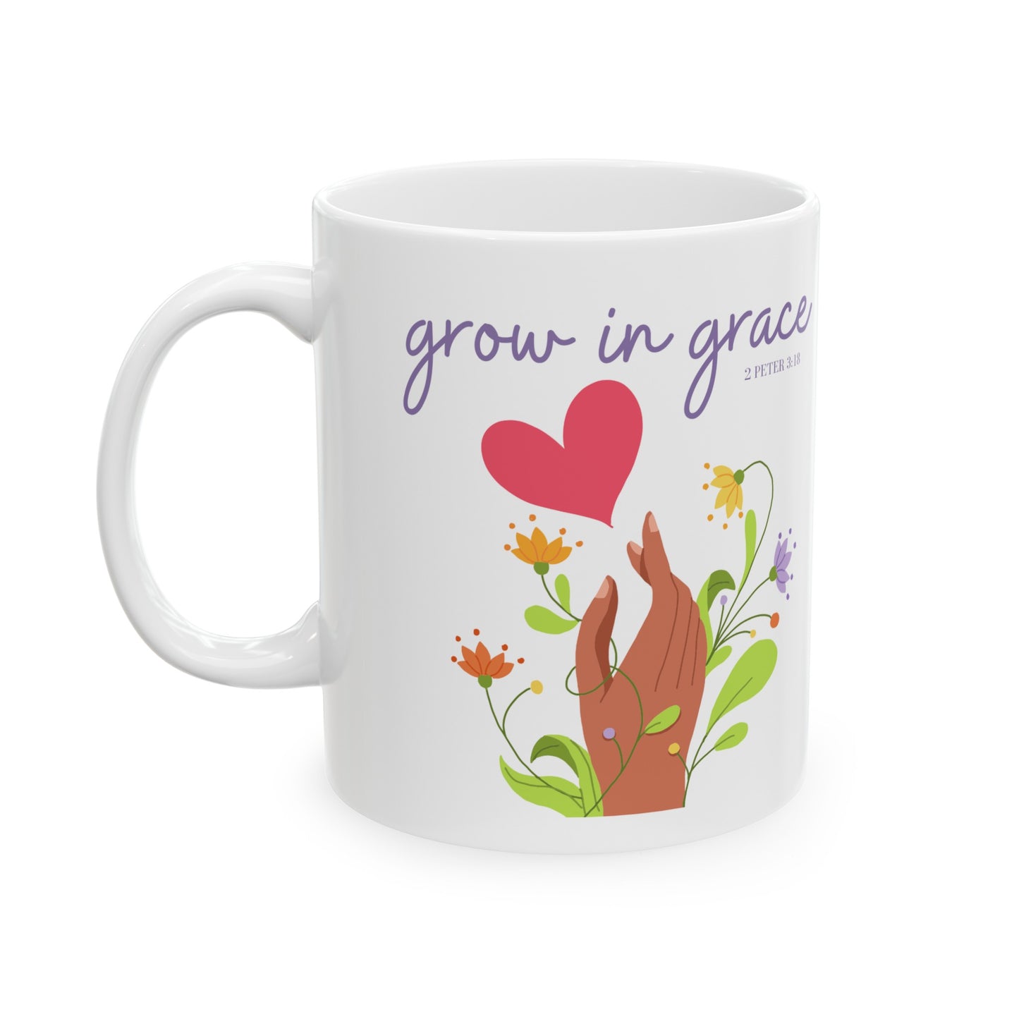 🌱 "Grow In Grace" Christian Bible Verse Ceramic Mug 11 oz - Inspirational