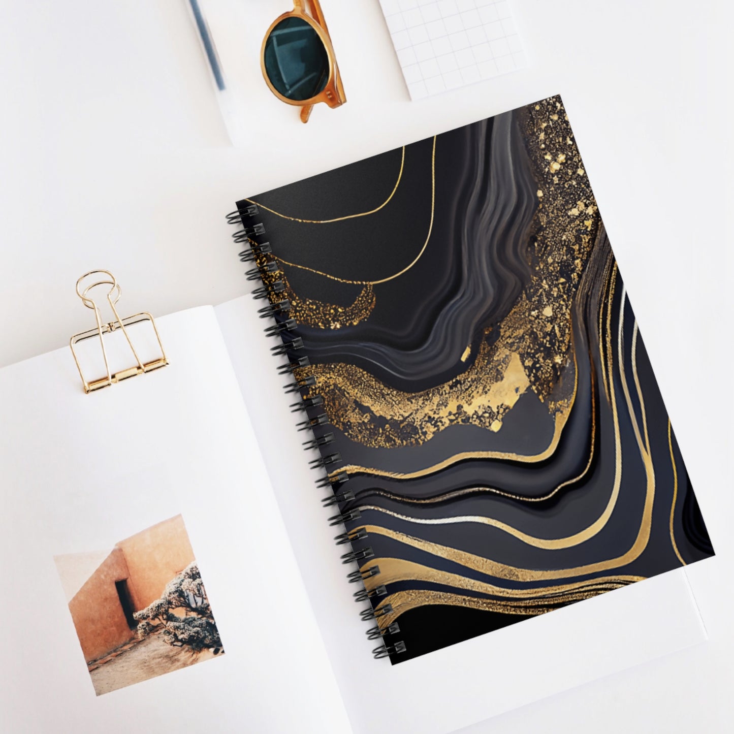 📒 Black and Gold Marble Spiral Notebook - Ruled Line