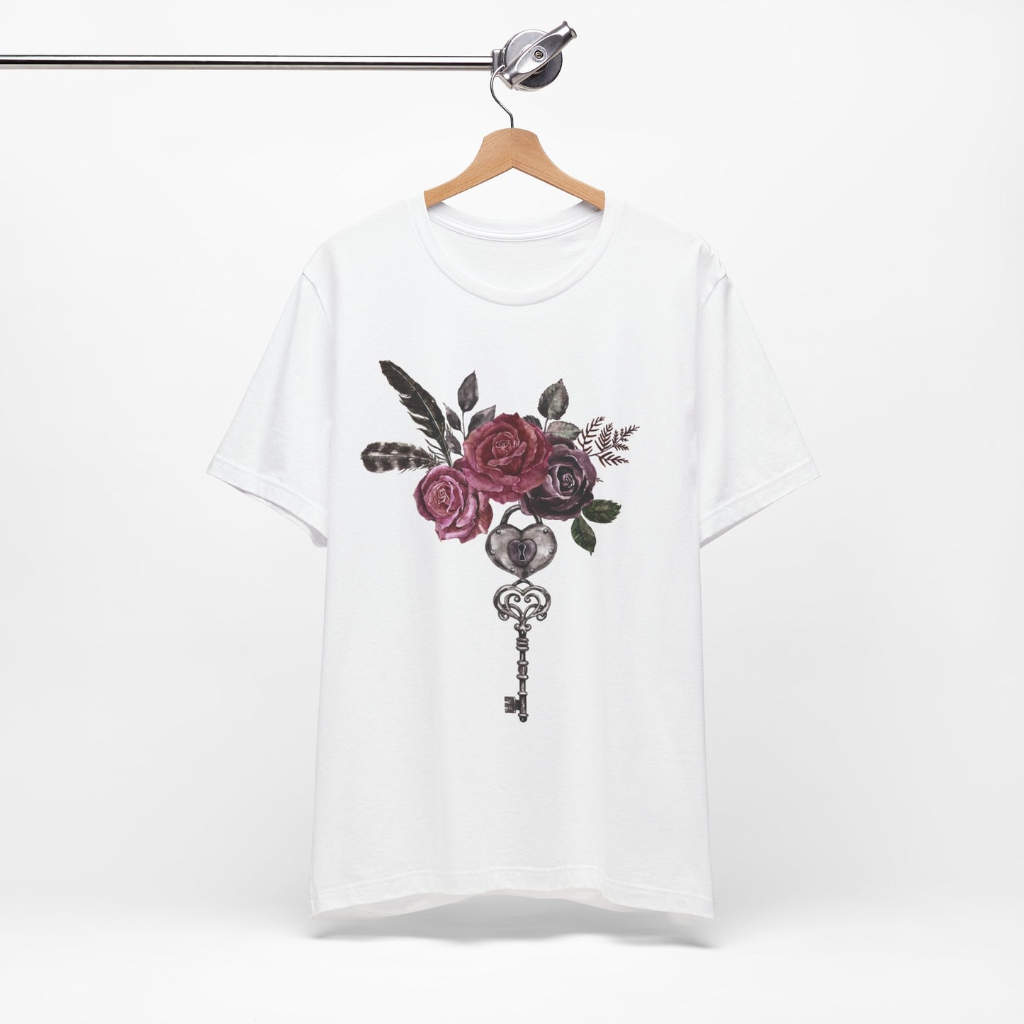 🗝️🌹Romantic Rose and Key Unisex Jersey Short Sleeve Tee