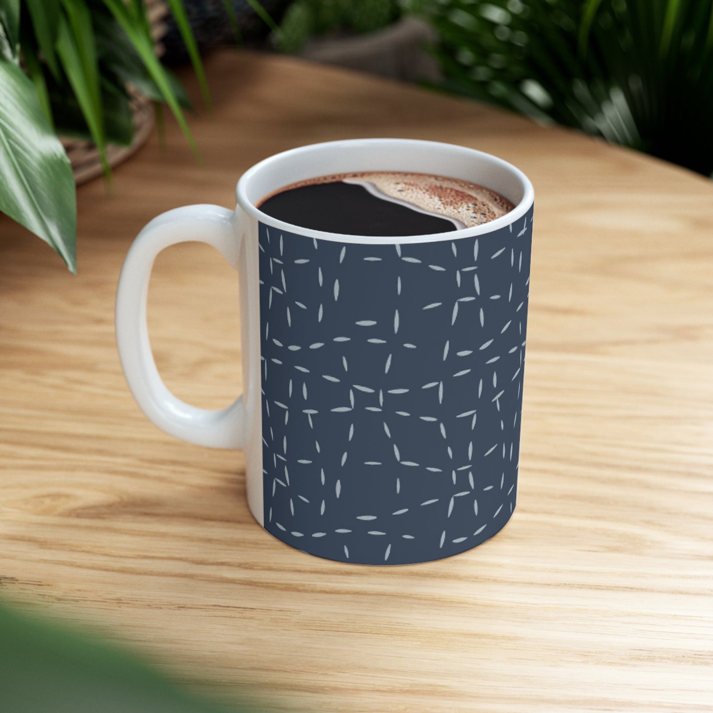 Navy Blue Abstract Lines Ceramic Mug 11oz | BPA-Free