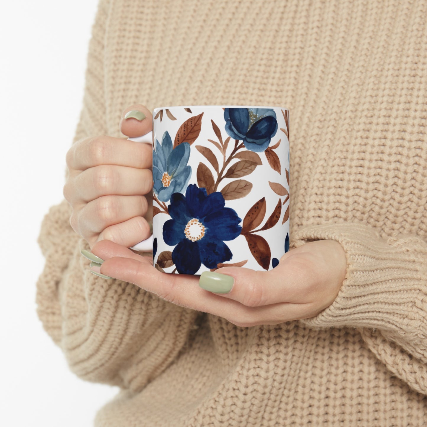 🟦 Elegant Watercolor Floral Ceramic Mug - 11oz