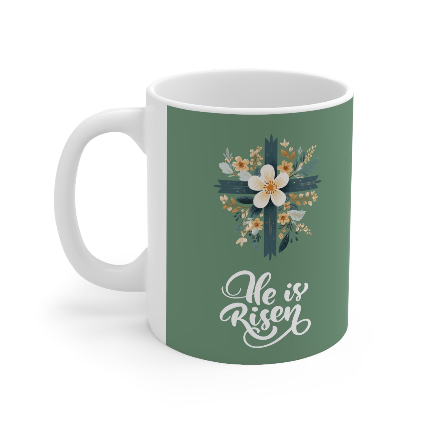 ✝️ He is Risen Easter Christian Green Ceramic Mug 11oz