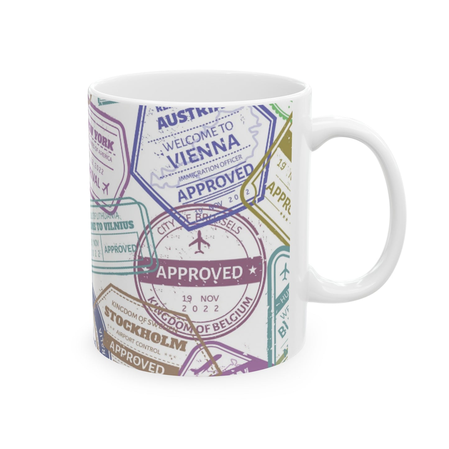 🌍 Colorful Passport Stamp Ceramic Mug - 11oz