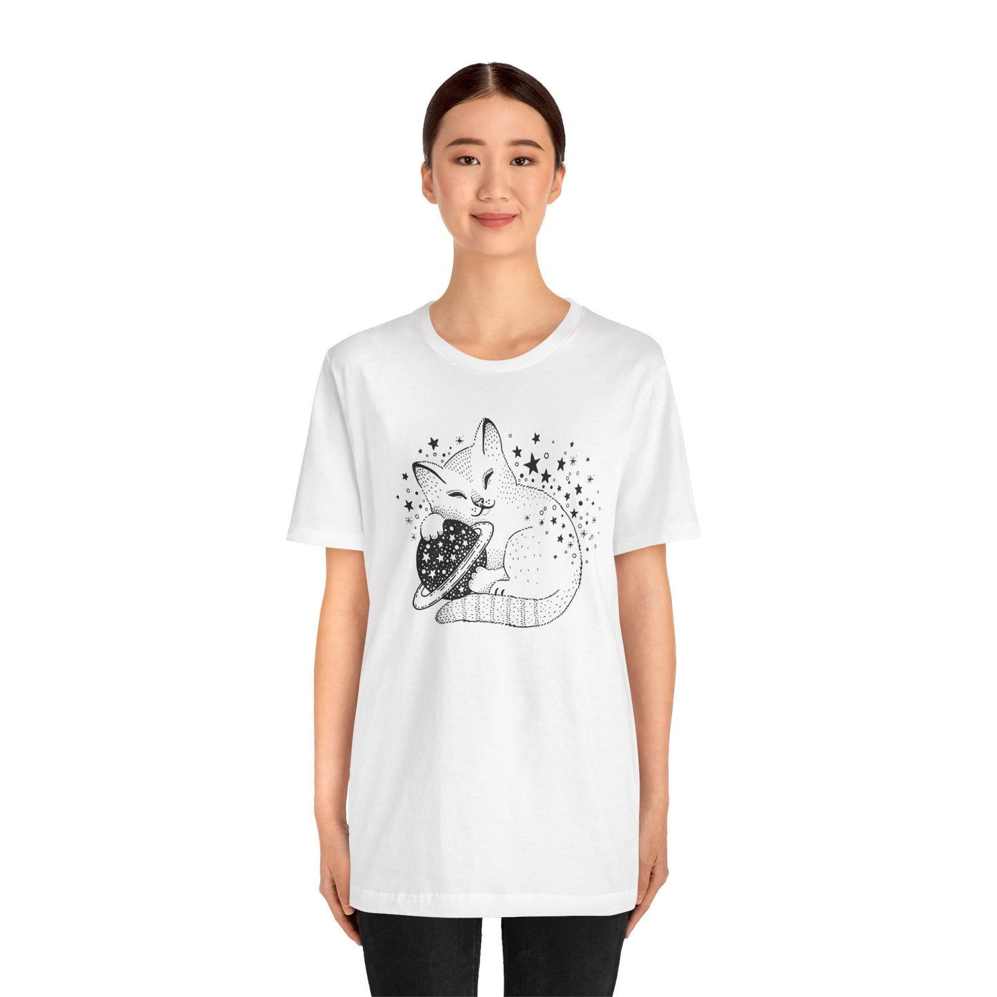 💫 Minimalist Cat on Planet Unisex Jersey Short Sleeve Tee