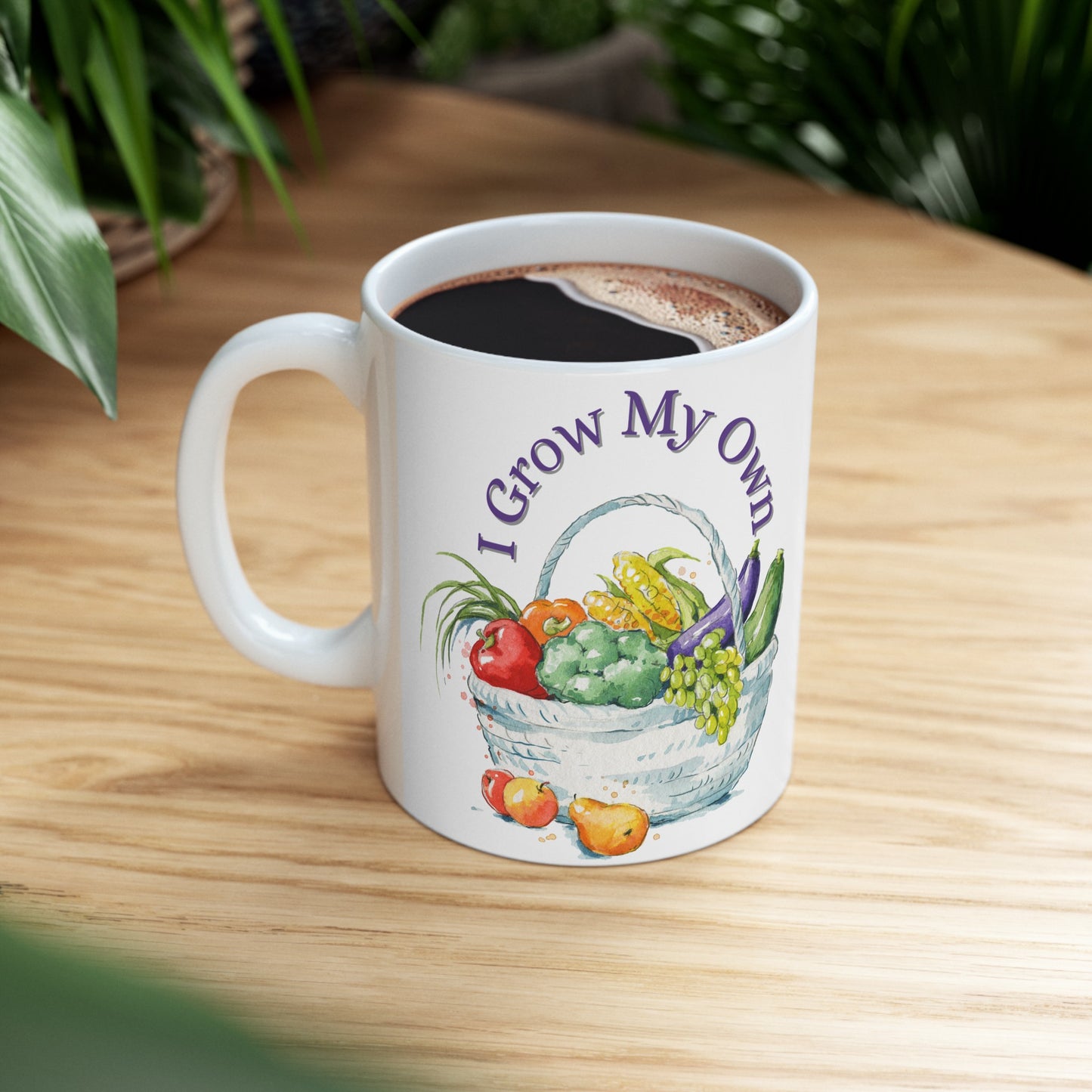 👩‍🌾 "I Grow My Own" Ceramic Mug 11 oz - Fresh Vegetables Basket Design