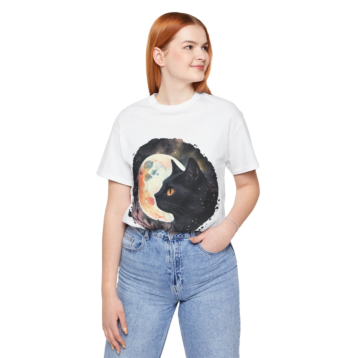 🐈‍⬛ Celestial Black Cat Moonlight Unisex Jersey Short Sleeve Tee-white