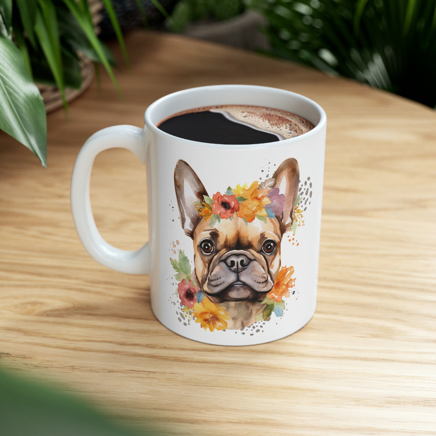 Frenchie Flower Power Ceramic Mug 11 oz - Cute Frenchie Gift for Dog Lovers