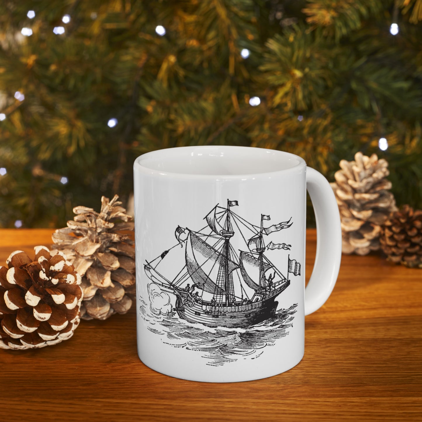 ⚓ "Intricate Ship Sketch" Ceramic Mug 11 oz - Nautical Design