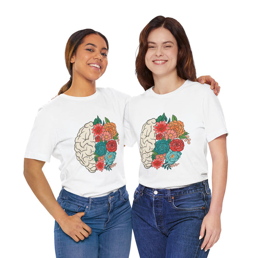 "Floral Brain" Unisex Jersey Short Sleeve Tee - White