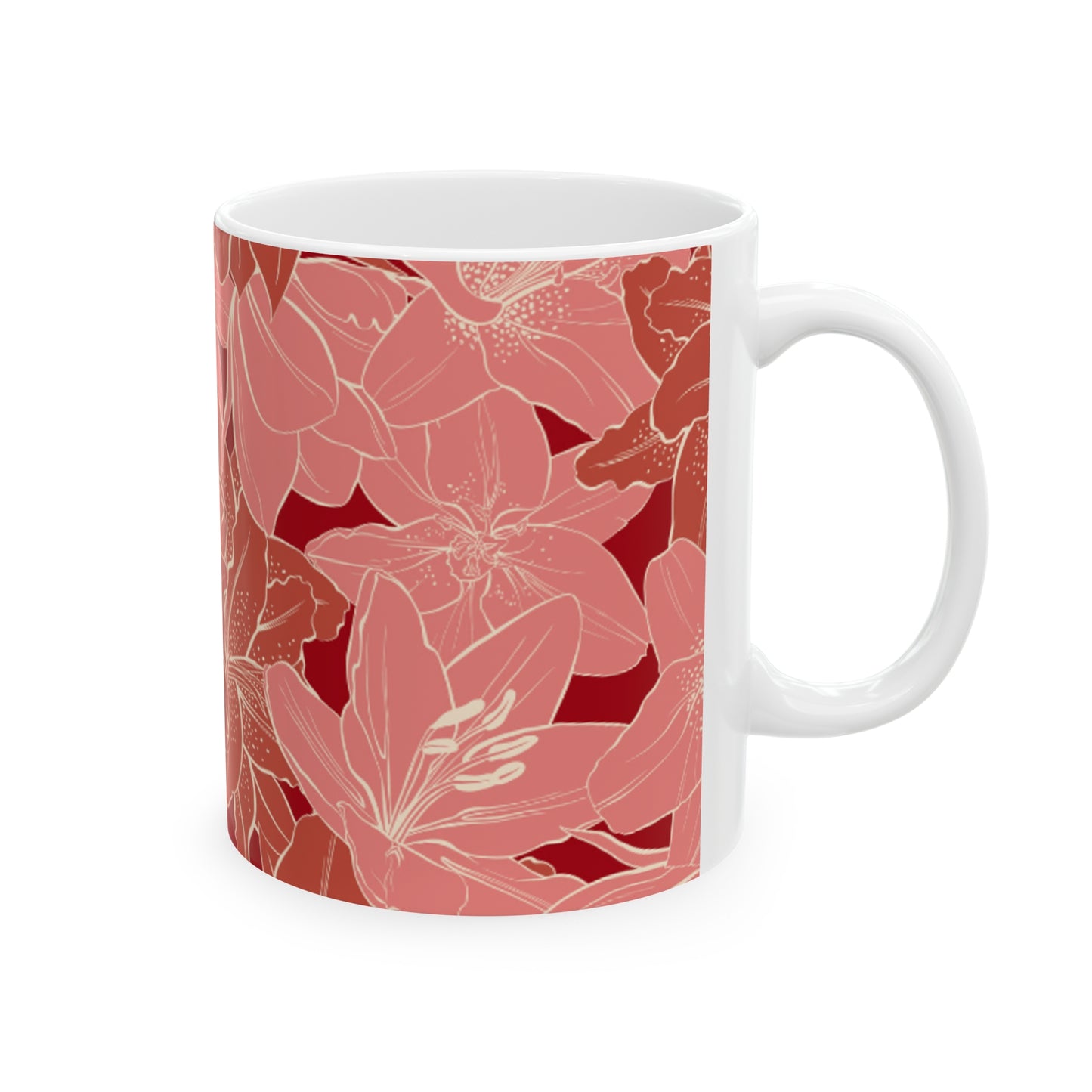 Pink and Red Floral Gold Outlined Ceramic Mug 11oz - BPA-Free