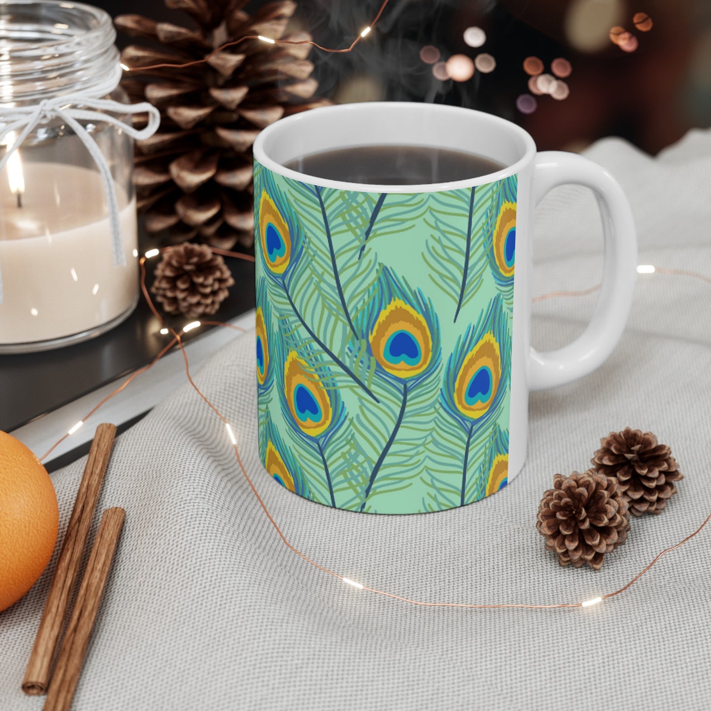 🦚 Peacock Feathers Ceramic Mug 11oz