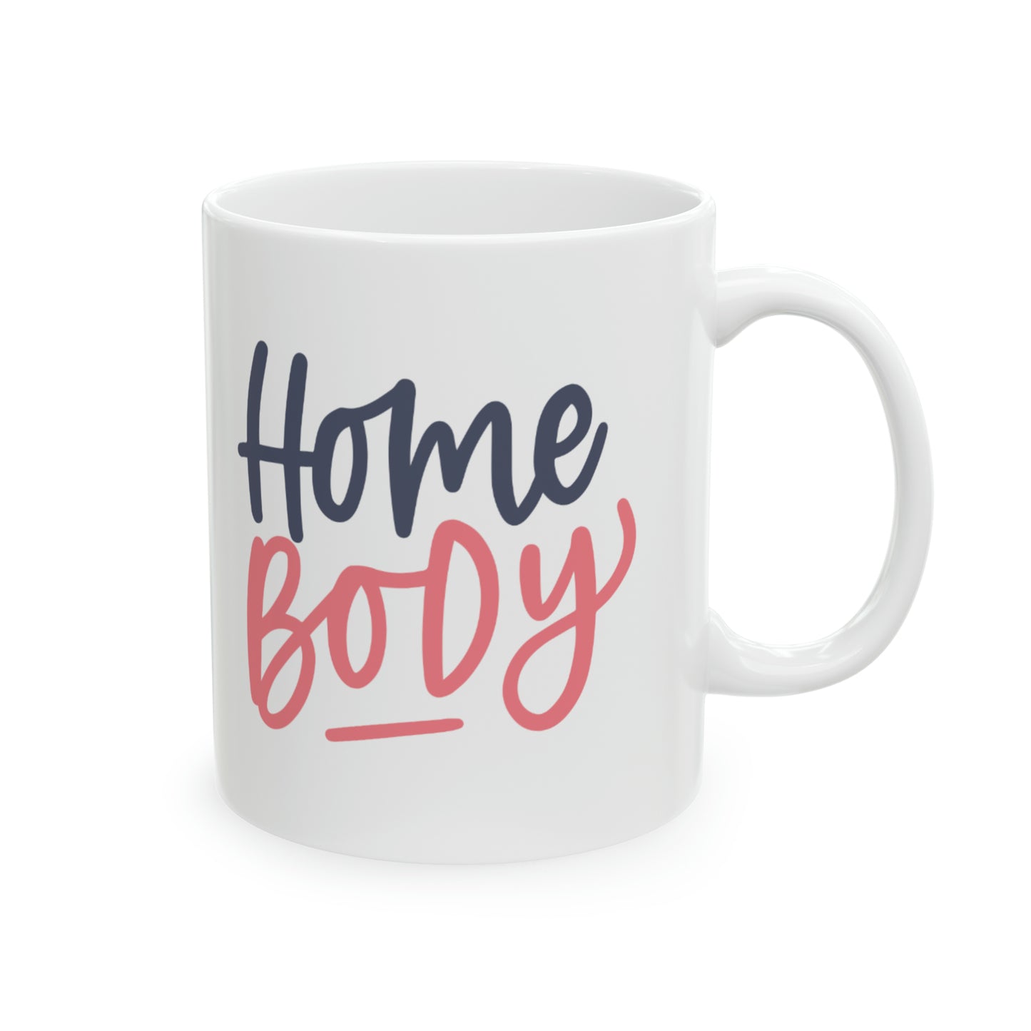 "Home Body" Ceramic Mug 11 oz - Navy Blue & Coral Pink Design