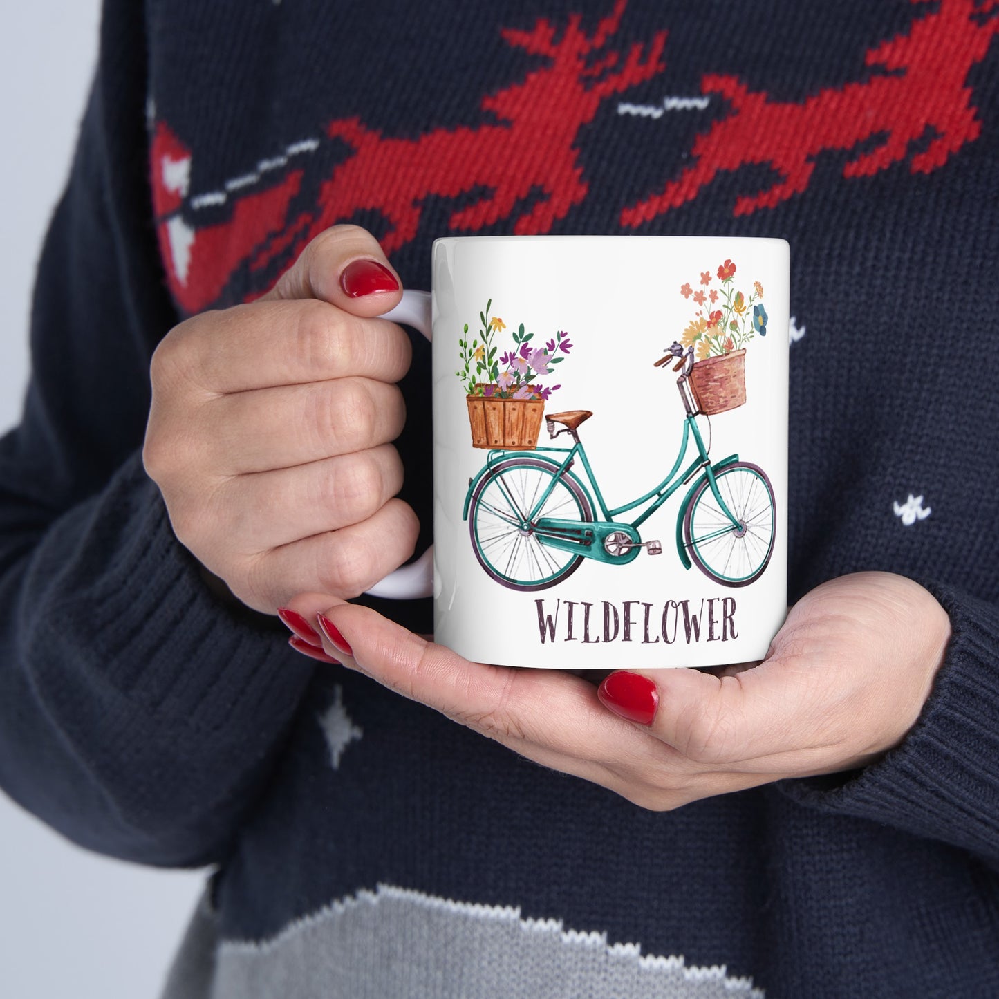 🚲 Wildflower Ride" Ceramic Mug 11 oz - Bicycle with Wildflowers