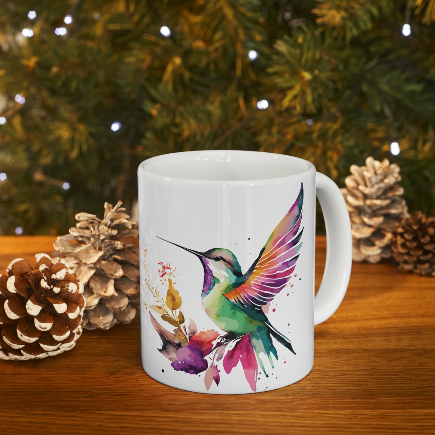 Colorful Hummingbird and Flower Ceramic Mug 11 oz - Perfect for Nature Lovers