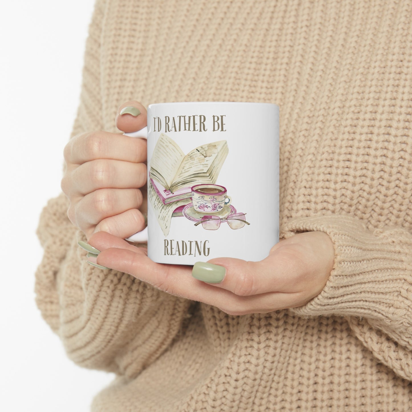 📖 "I'd Rather Be Reading" Ceramic Mug 11 oz - Books and Mug Design