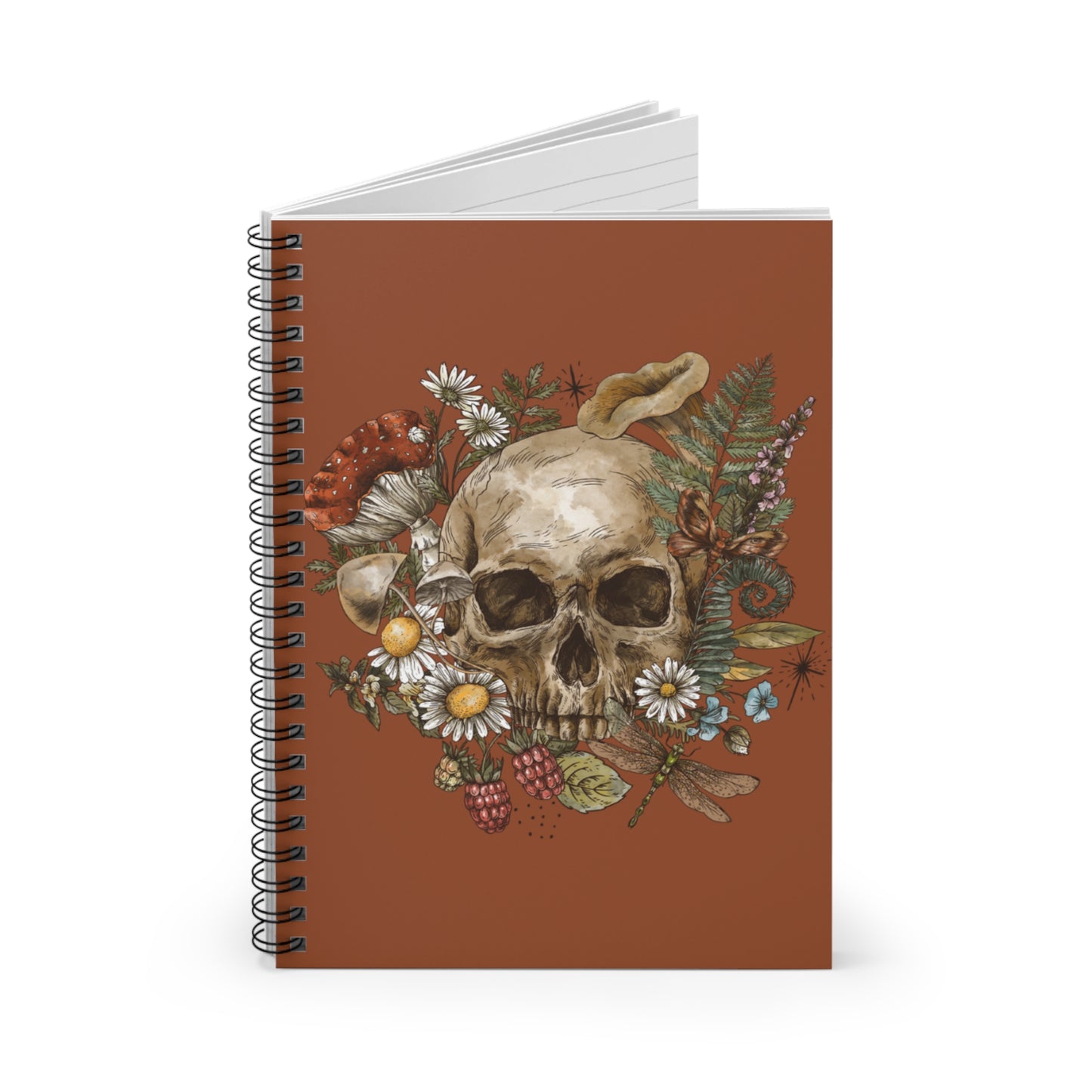 💀 Enchanting Skull & Nature Spiral Notebook - Ruled Line | 118 Pages | 6" x 8"