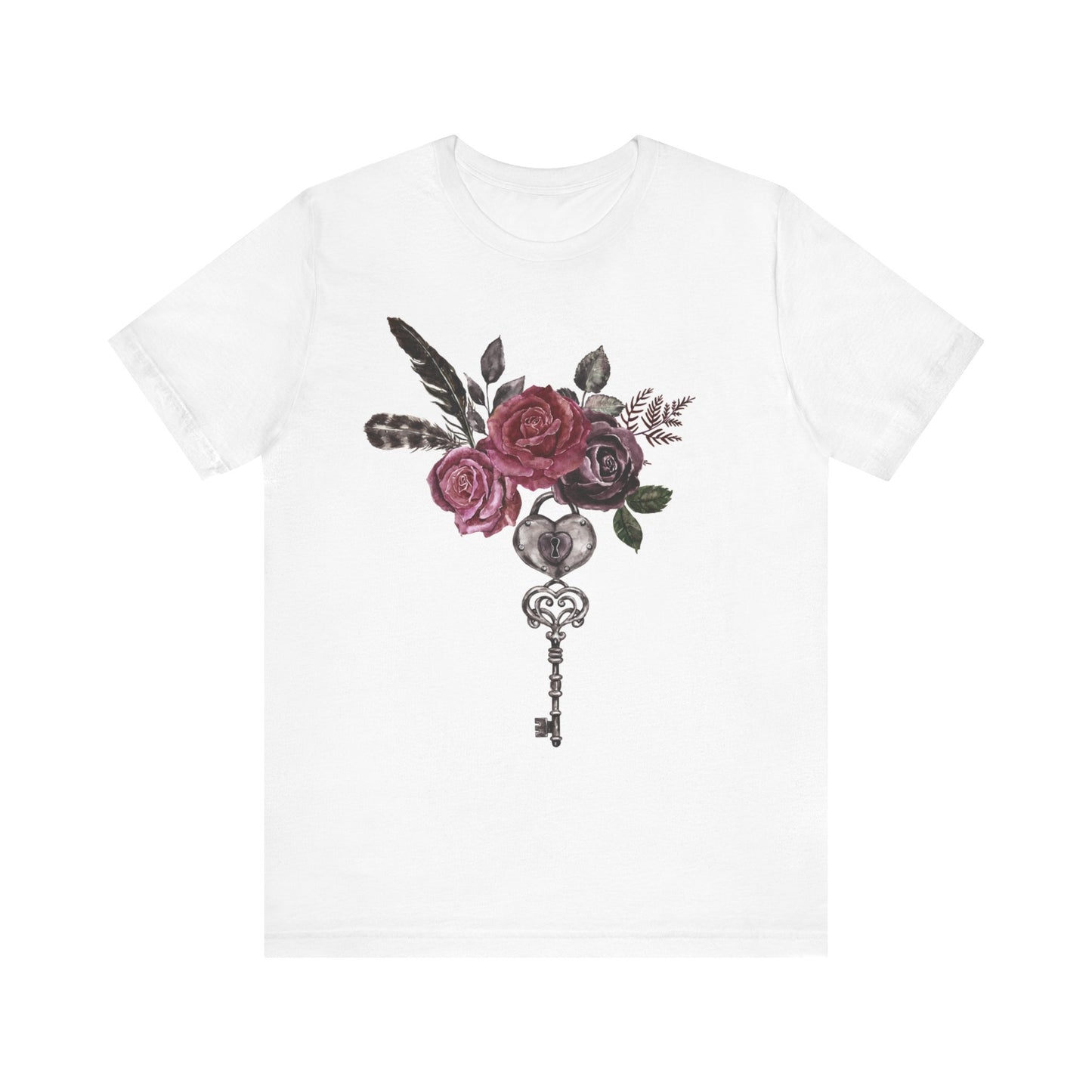 🗝️🌹Romantic Rose and Key Unisex Jersey Short Sleeve Tee