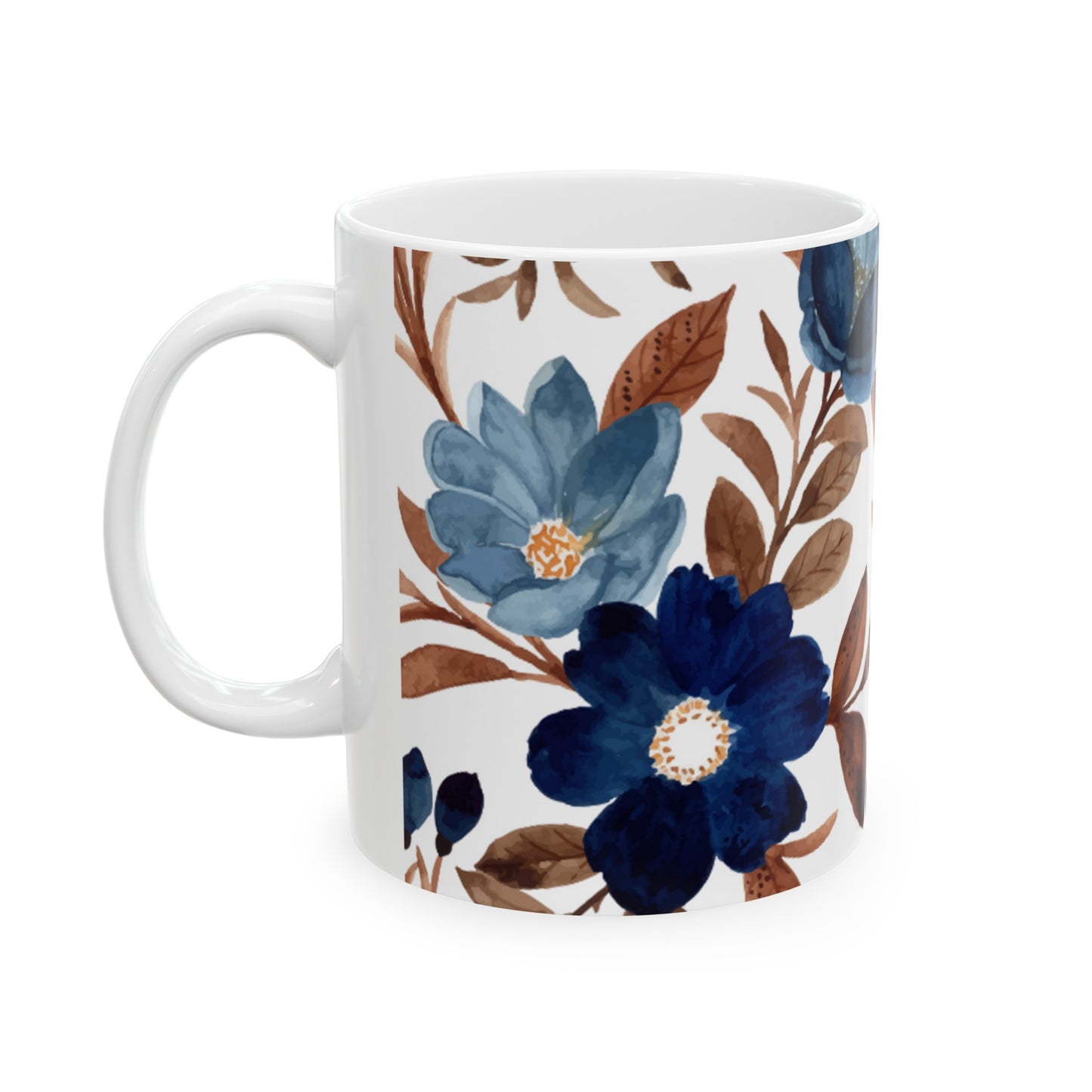 🟦 Elegant Watercolor Floral Ceramic Mug - 11oz