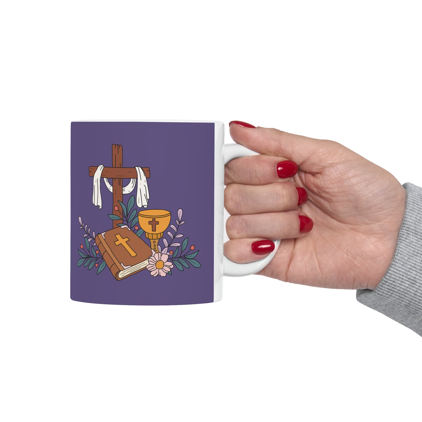 Easter Christian Symbols Ceramic Mug 11 oz - Purple Background