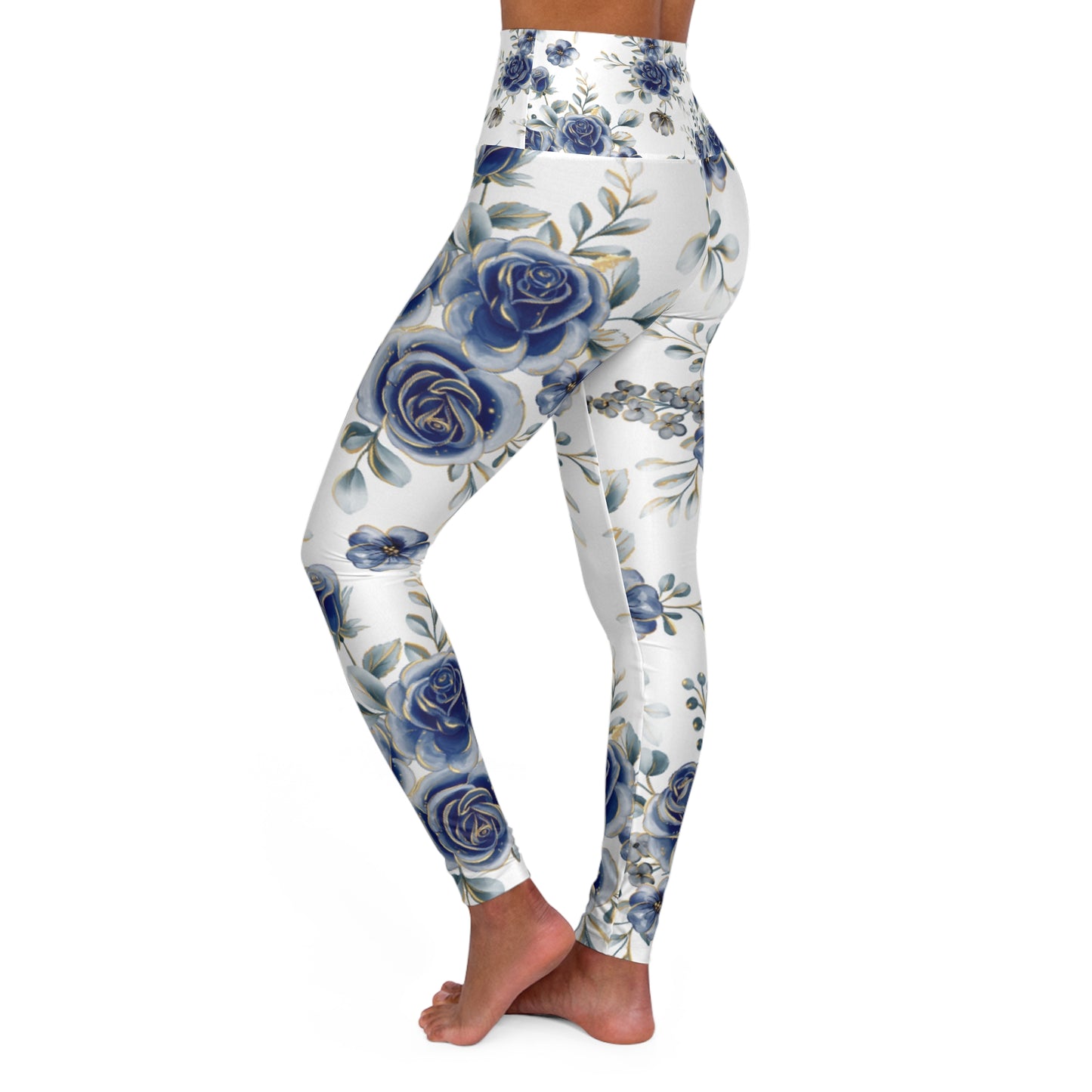 Blue Blooms High Waisted Yoga Leggings