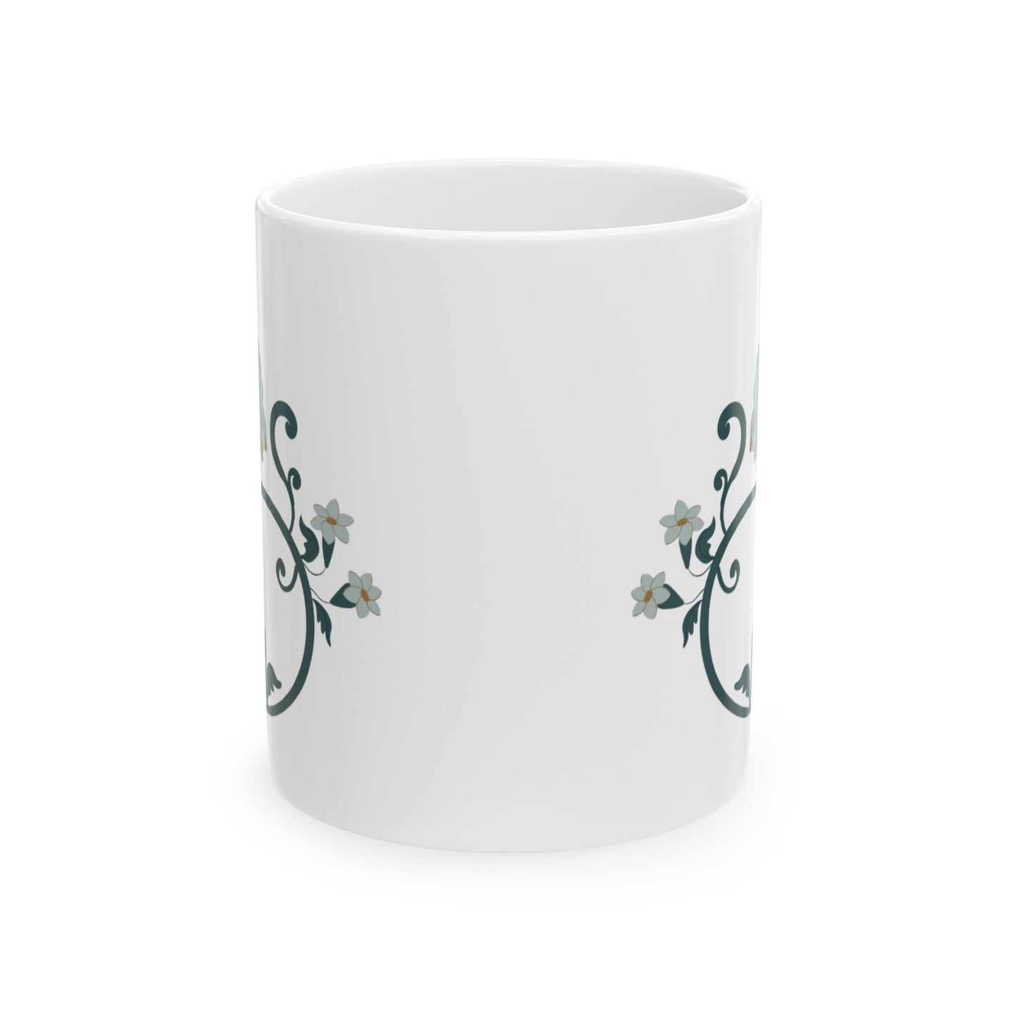 Grey Blue Spring Flower Ceramic Mug 11oz |  BPA free