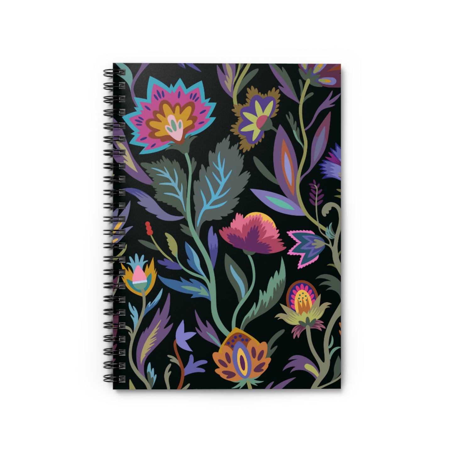 Bright Floral Black Spiral Notebook - Ruled Line